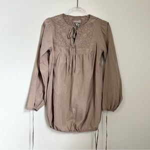 DA NANG Brown Long Sleeve Silk Cotton Blend Tunic Top Embroidered Size S